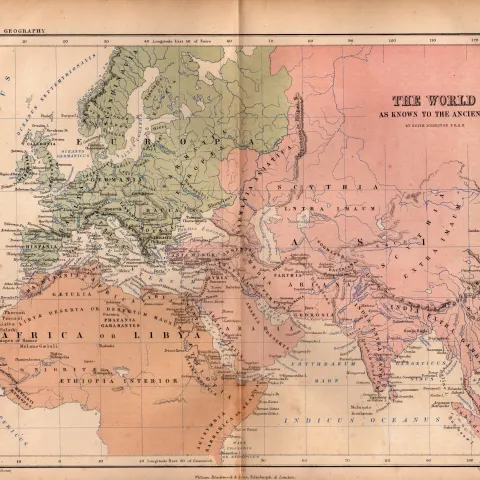 Antique 1867  Coloured Map The World As Known To the Ancients.