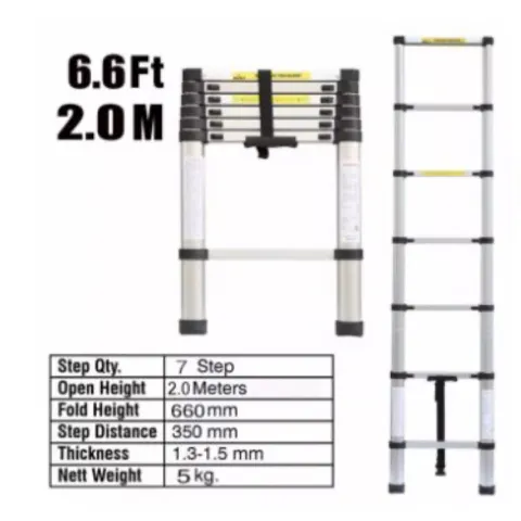 2.0M Aluminium Multi-Purpose Telescopic Ladder Extendable Indoor/Outdoor 6.6 FT Ladder Safety