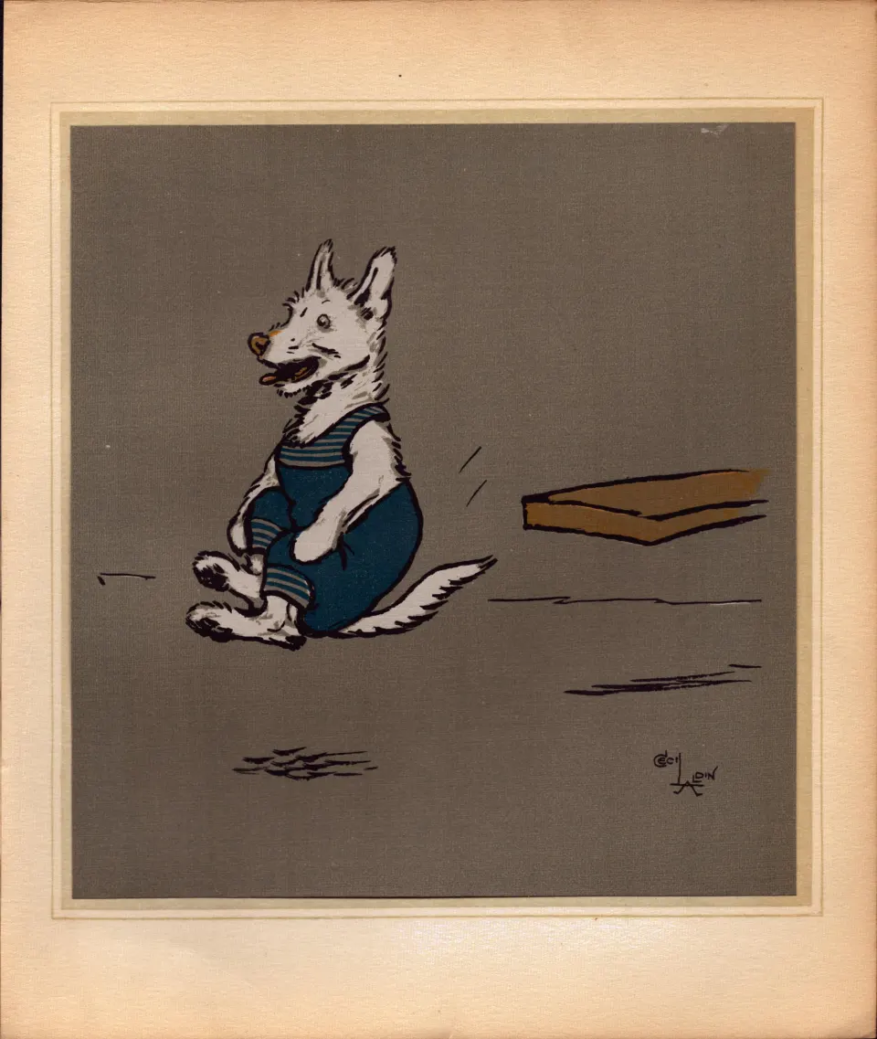 Cecil Aldin Merry Party Rare Antique Book Plate “Doggie On the Diving Board”