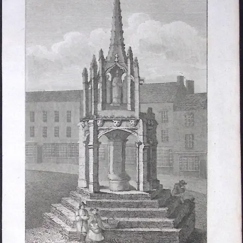 Leighton Cross Bedfordshire Antique 225 Years-Old Georgian Steel-Engraving-412