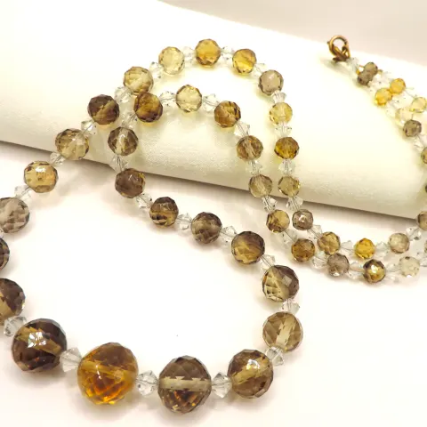 Vintage 29 Inch Natural Citrine Facet Cut Bead Necklace With Gift Box