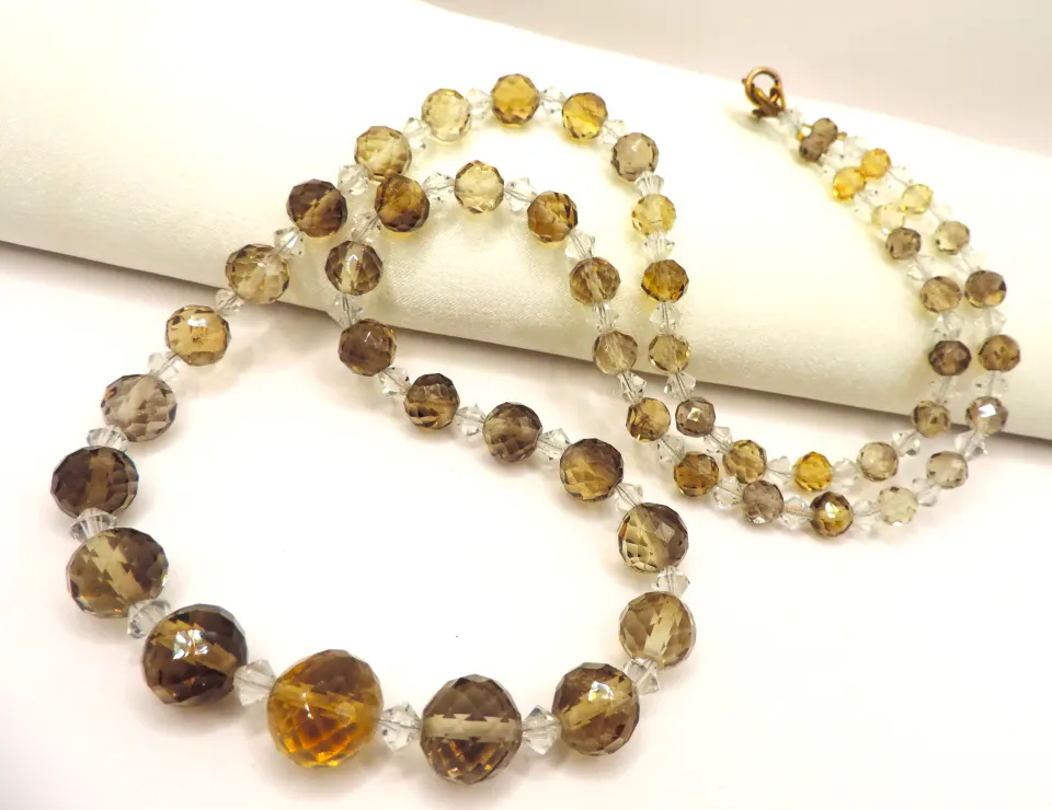 Vintage 29 Inch Natural Citrine Facet Cut Bead Necklace With Gift Box