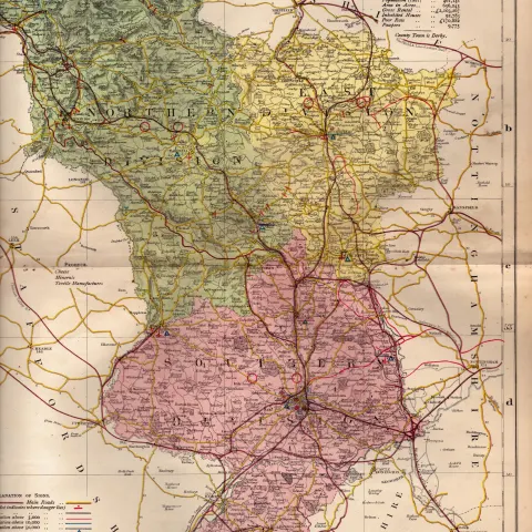 The City of Derby Large Victorian Letts 1884 Antique Coloured Map.