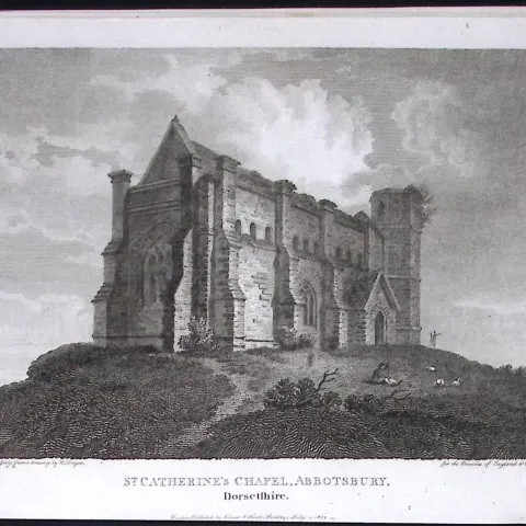 St Catherines Chapel Abbotsbury Dorset Antique 223 Years-Old Georgian Steel-Engraving-183