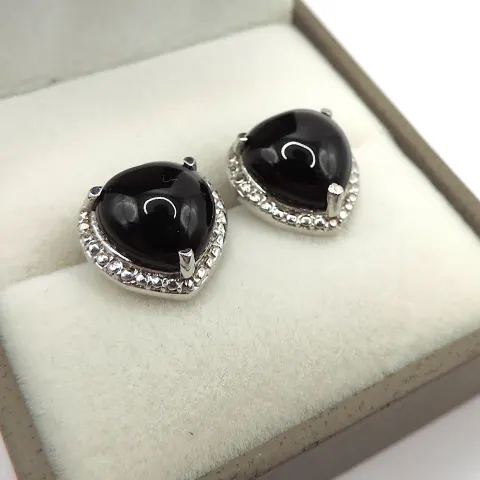 Sterling Silver Whitby Jet Heart Earrings New With Gift Pouch