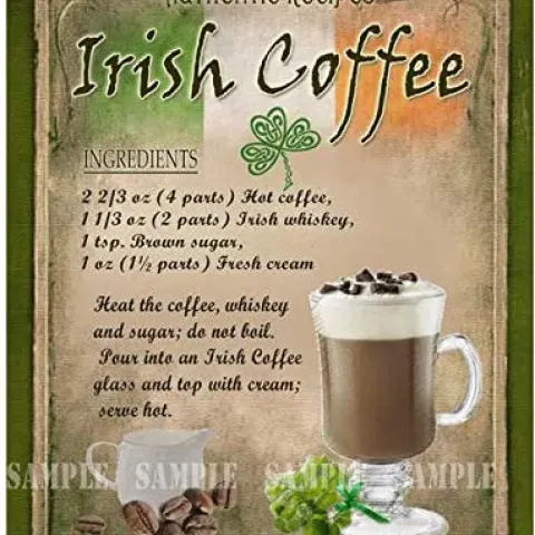  Irish Coffee Traditional Recipe  Vintage Style Metal Wall Art
