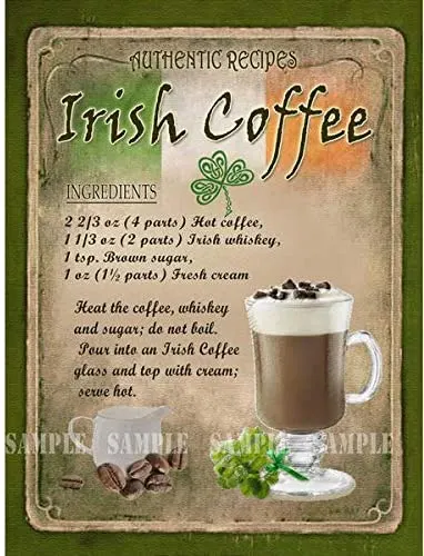  Irish Coffee Traditional Recipe  Vintage Style Metal Wall Art