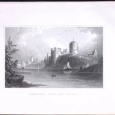 Wales-Pembroke Town & Castle Antique 166-Year-Old  Steel Engraving-9