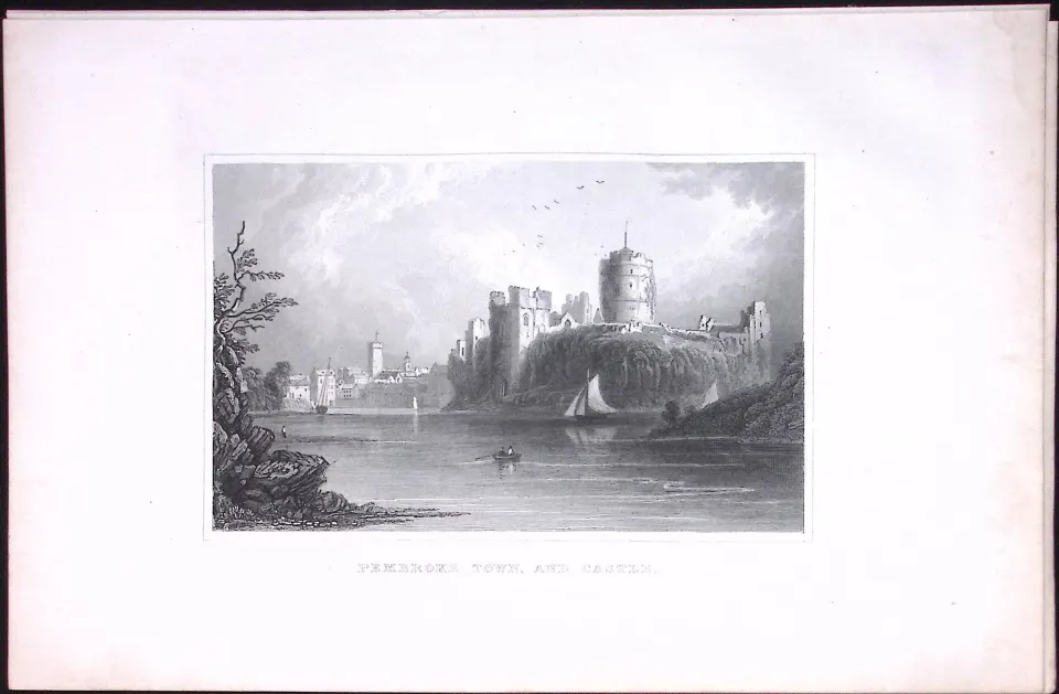 Wales-Pembroke Town & Castle Antique 166-Year-Old  Steel Engraving-9
