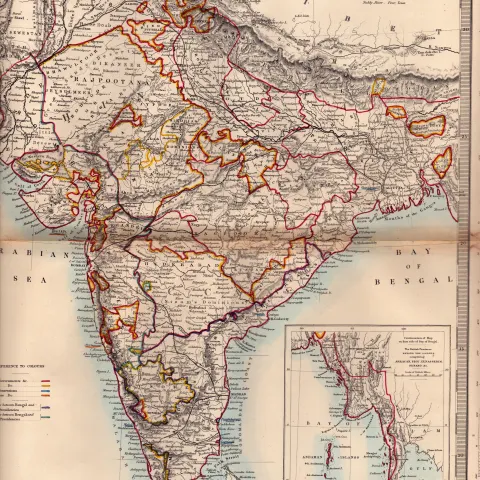 India Andaman & Nicobar islands Antique Coloured Victorian c1850 Map.