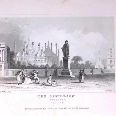 Brighton The Pavillion Antique 180 Years-Old Copper Plate Print-76