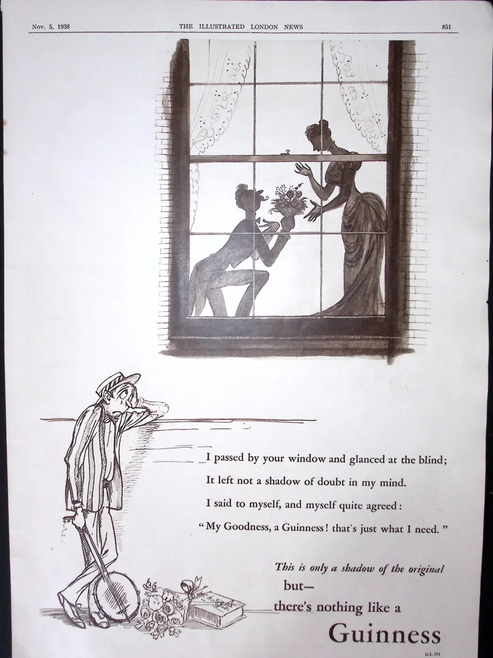 Guinness 87 Years-Old Genuine Advert 1938 Love Lost: G.E.771