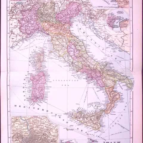 Italy, Rome, Palermo 120-Year-Old Large Antique Map by G.W. Bacon-28
