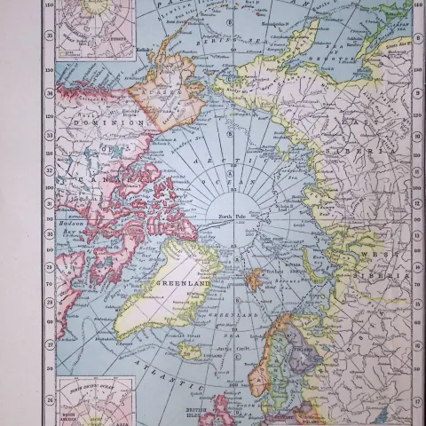 North Polar Regions Detailed Ancient Antique 1922 Coloured Map-20