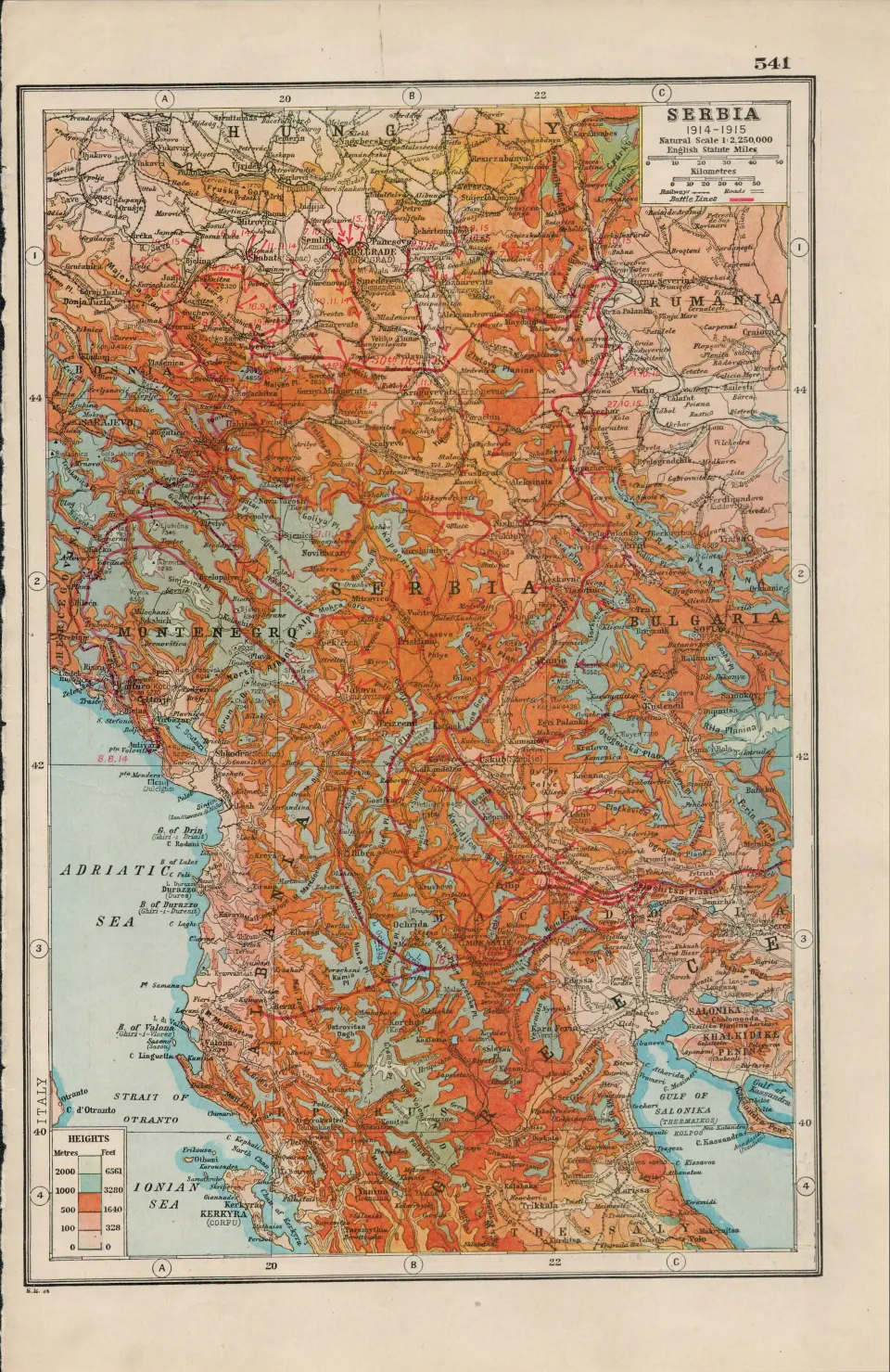 WW1 Serbia Romania Montenegro Coloured  Antique Map 1922.