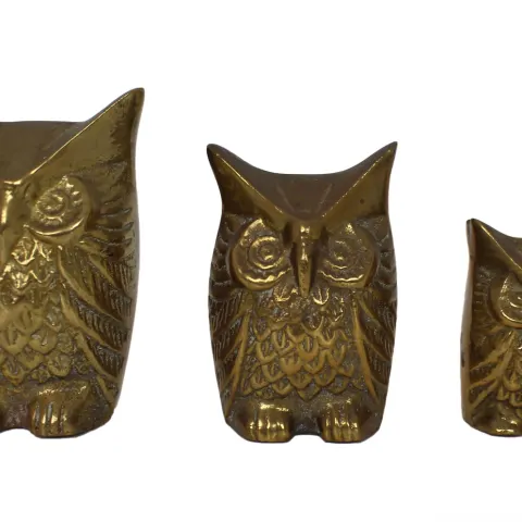 Set of 3 Vintage Graduated Brass Owls