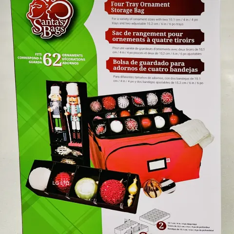 Christmas Ornament Storage Bag In Red & Black 4 Tray for 62 Piece New Sealed Box