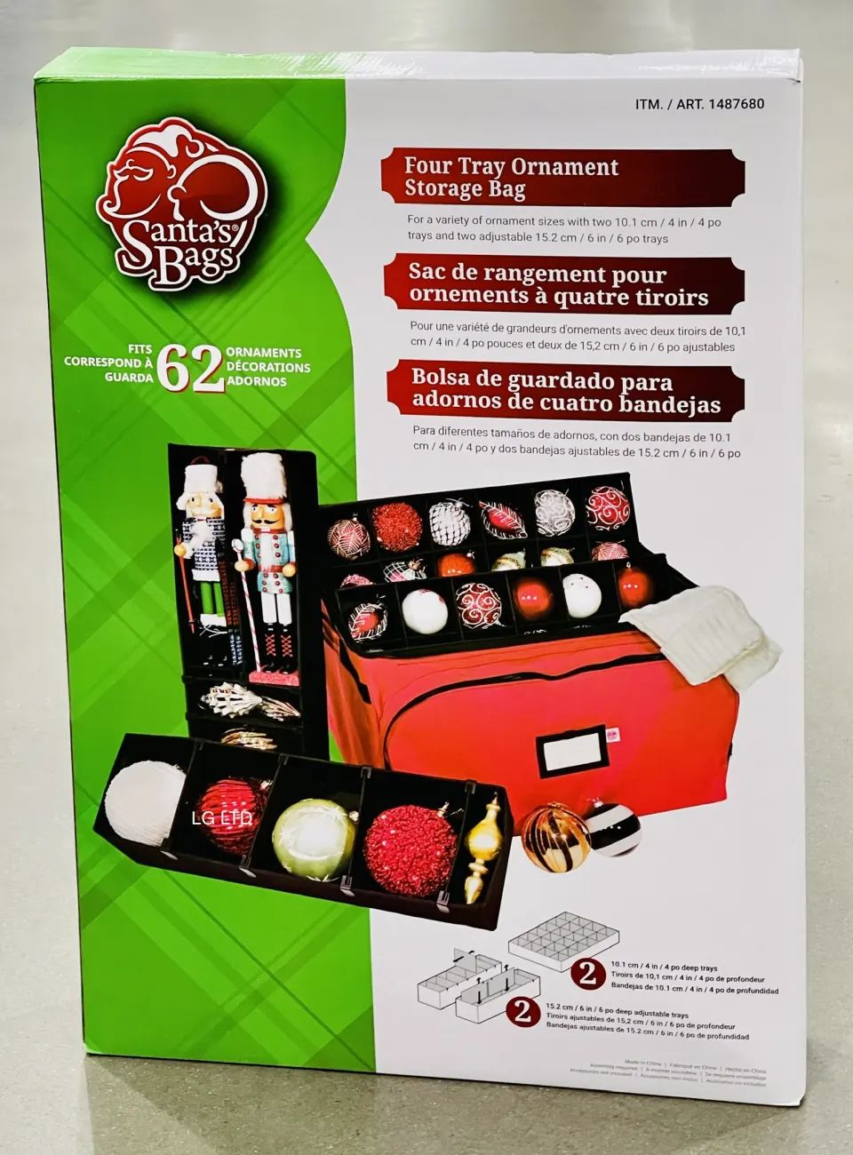 Christmas Ornament Storage Bag In Red & Black 4 Tray for 62 Piece New Sealed Box
