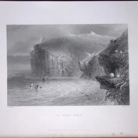 Cumbria St Bees Head WH Bartlett 183 Years-Old Antique Steel Engraving-9