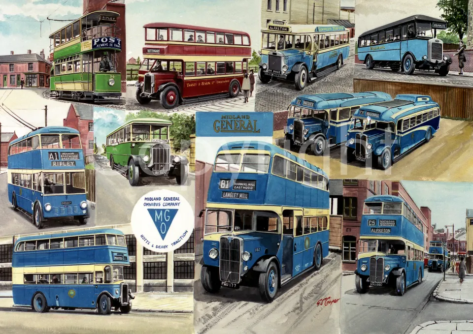 Midland General Trams, Trolleys and Buses Large Metal Wall Art.