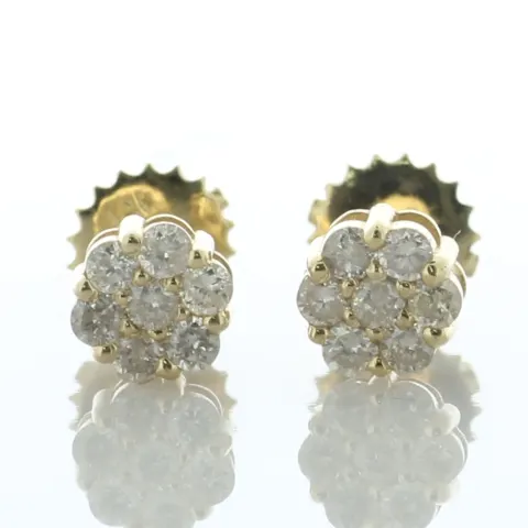 14ct Yellow Gold Round Cluster Diamond Stud Earring 0.36 Carats