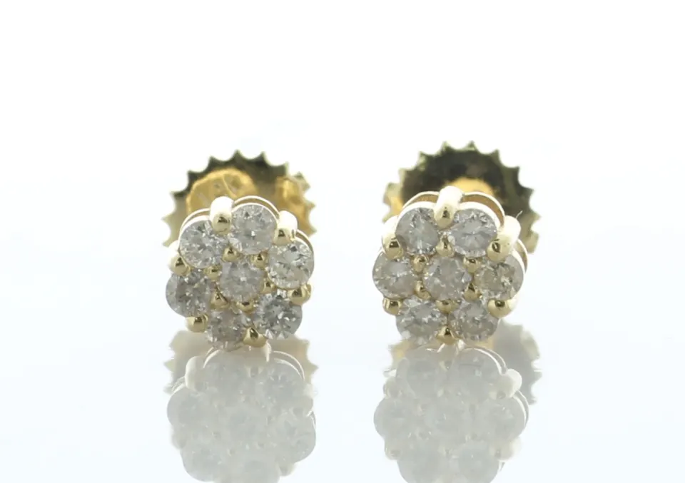 14ct Yellow Gold Round Cluster Diamond Stud Earring 0.36 Carats