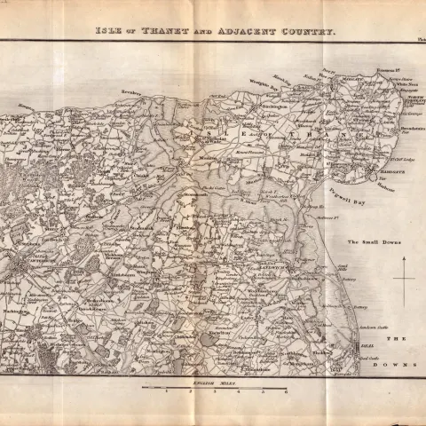 Isle Of Thanet & Adjacent County Kent King George IV 197 Years-Old  Antique Map.
