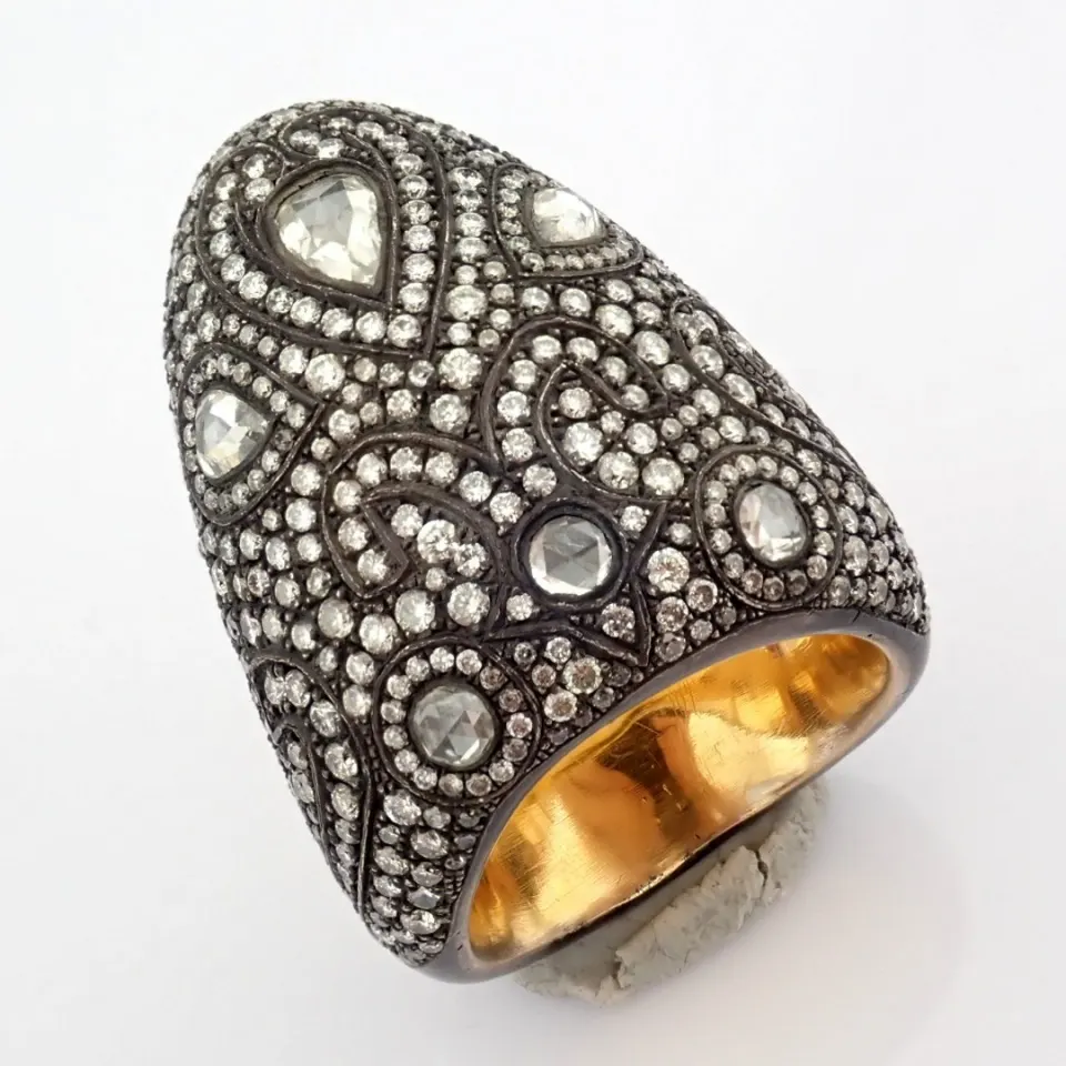 An Exquisite Historical ''Zihgir'' Archer Ring Intricately Detailed With Brilliant Diamonds and Gold
