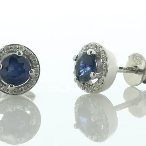 9ct White Gold Single Stone With Halo Sapphire Diamond Earring (S0.78) 0.13 Carats