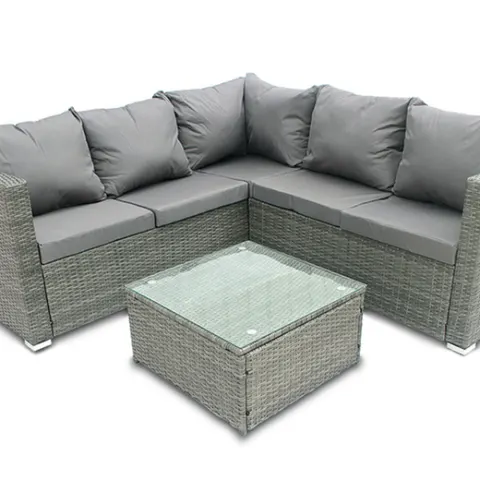 5-Seater Temple Rattan Corner Sofa Set - Grey  
