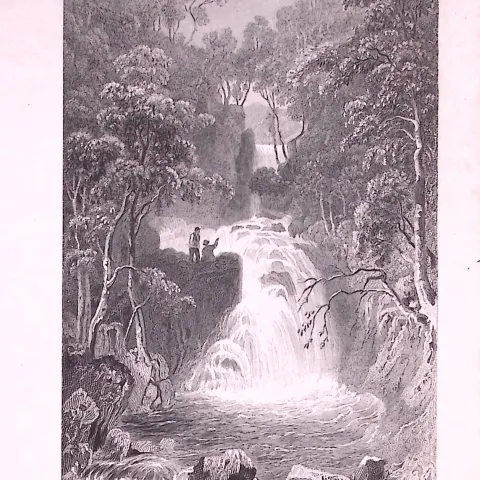 The Upper Fall at Rydal Lake District Antique Steel Engraving-39-TR