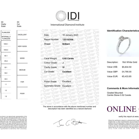 18ct White Gold Single Stone With Stone Set Shoulders Diamond Ring 0.60 Carats