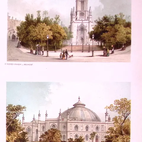 Brighton The Dome Pavilion & St Peters Church Victorian Antique Double Print-27