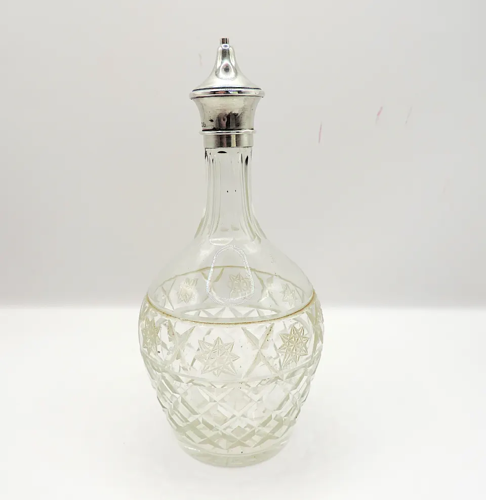 Antique Sterling Silver Cut Glass Vinegar Bottle c.1932