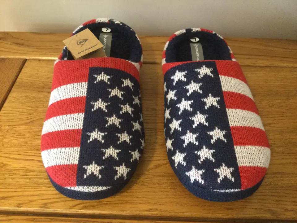 Men's Dunlop, “USA Stars and Stripes” Memory Foam, Mule Slippers, Size L (10/11) -  New