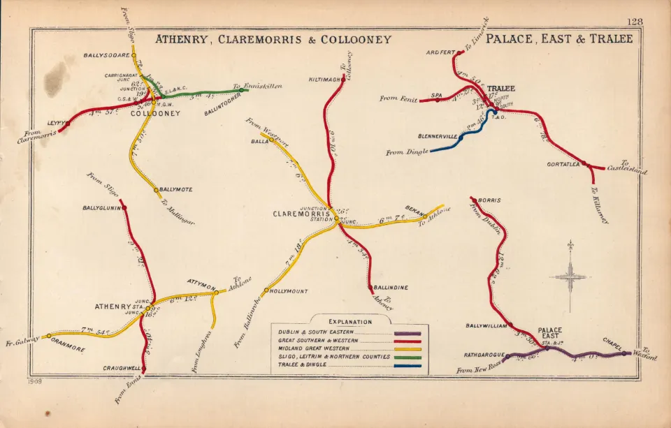 Athenry Claremorris Tralee Ireland Antique Railway Junctions  Diagram-128.