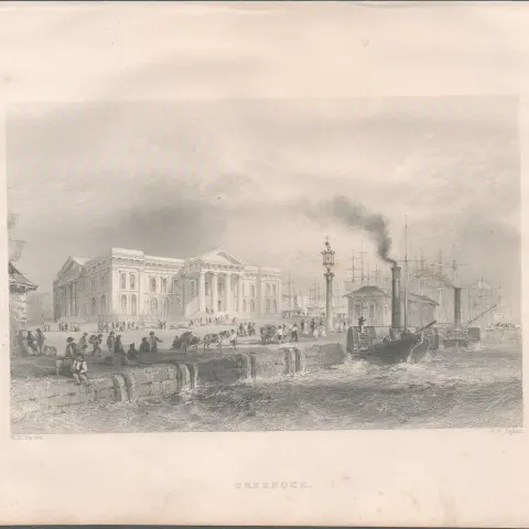 Greenock Scotland Antique 1842 Steel Engraving.