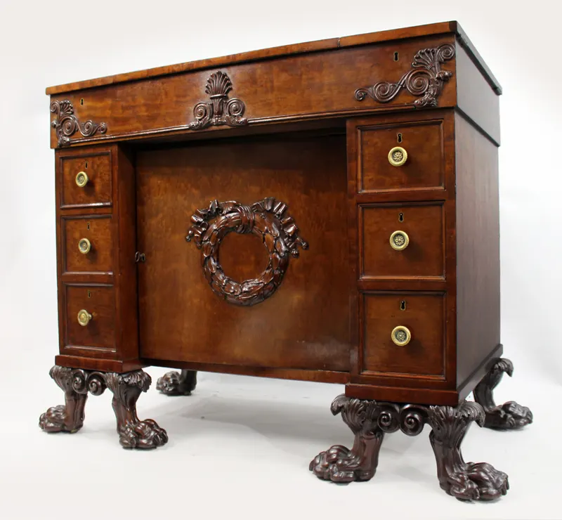 Late 18th Century English Mahogany Desk with Carved Paw Feet