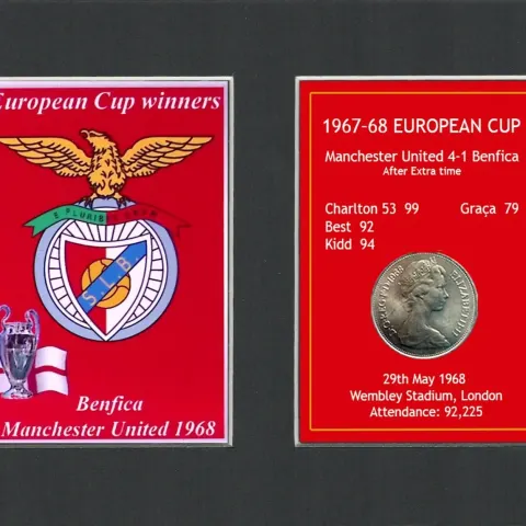 The Finalists Manchester United 1968 European Cup Mounted Coin Metal Art