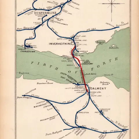 Forth Bridge Dunfermline Inverkeithing Scotland Antique Railway Diagram-129.