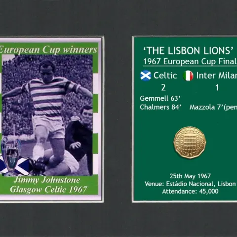 Jimmy Johnston Celtic FC European Cup Mount & Original Half-Crown Coin Metal Art