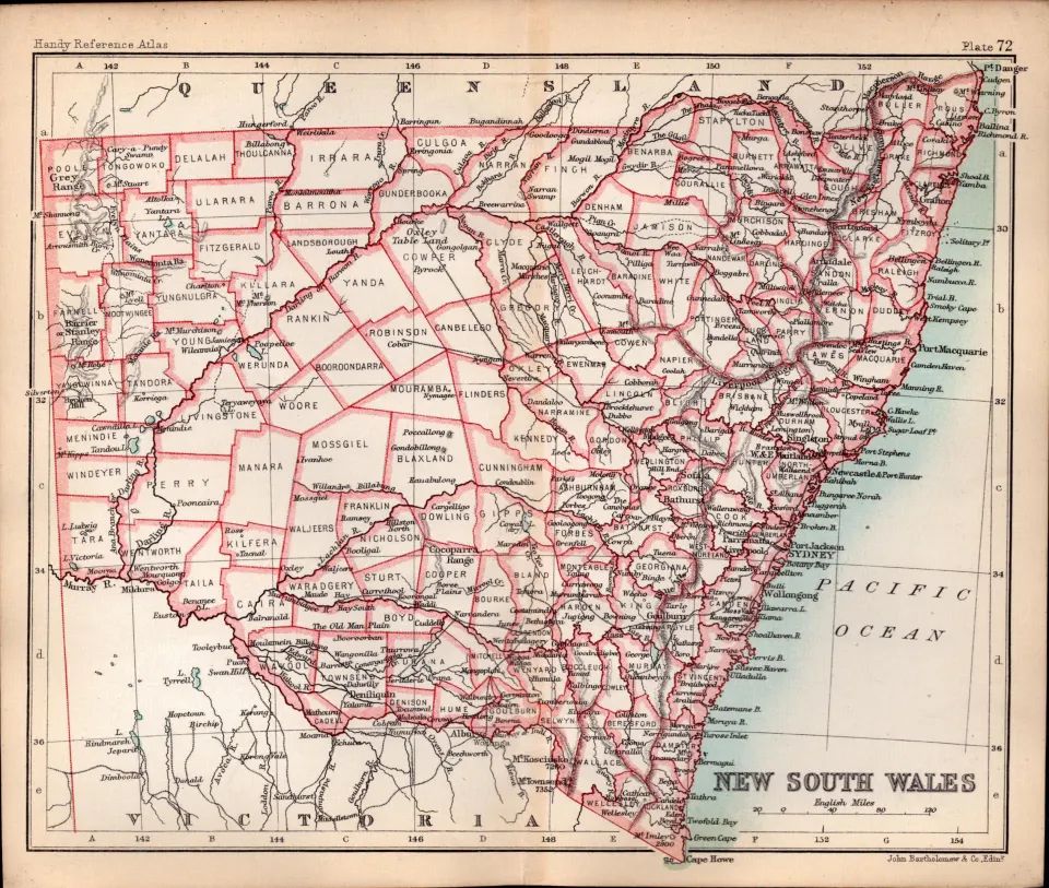 New South Wales Australia Double Sided Antique 1896 Map.