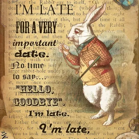 Alice In Wonderland White Rabbit Designed Quote Large Metal Wall Art