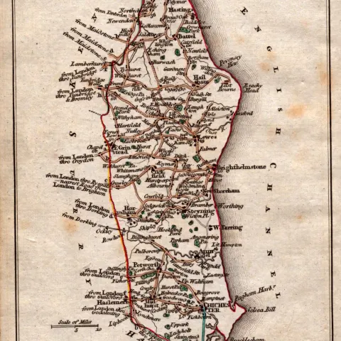 Sussex John Cary’s 1792 Antique George III Coloured Engraved Map.