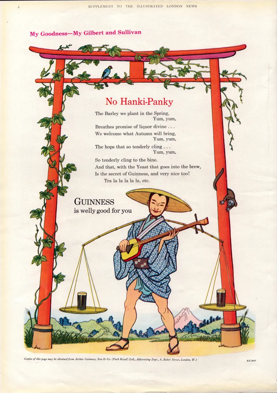 Original 62-Year-Old 1962 Guinness Print No-Hanki-Panky– GE 3643  #-26.