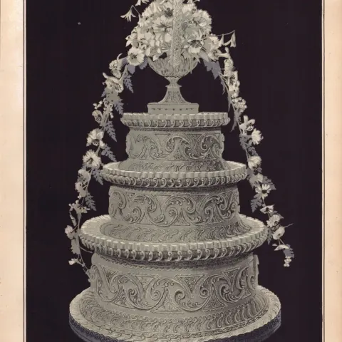 3-Tier Brides  Victorian Cake  Antique Chromolithograph Print
