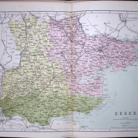 County Essex 150 Years-Old 1875 Coloured Detailed Antique 1875 Map-43