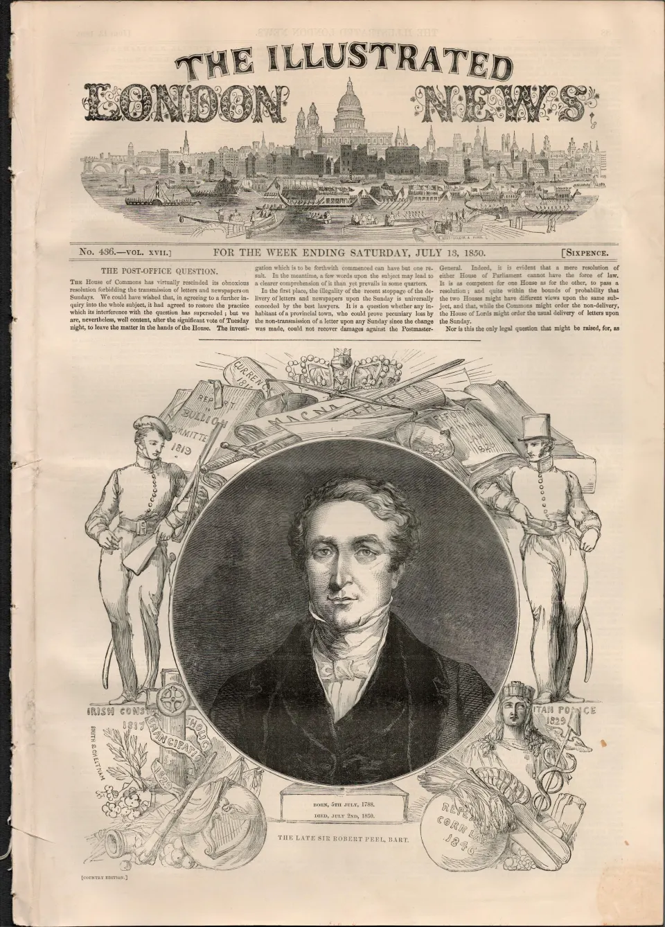 Antique wood Engraved Edition The Late Sir Robert Peel Antique 1850