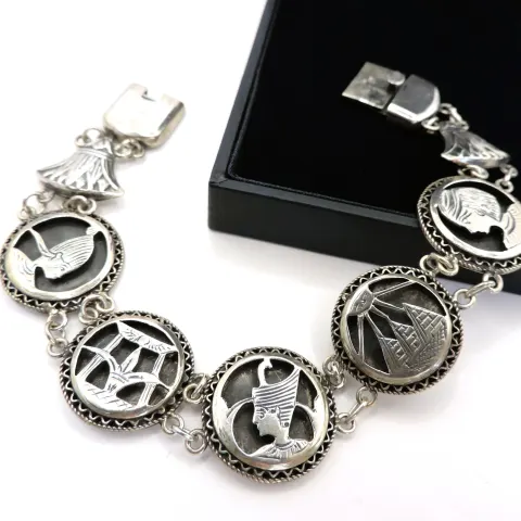 Sterling Silver Egyptian Revival Bracelet With Gift Box
