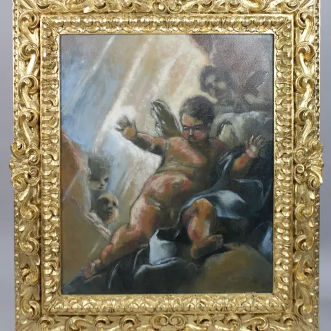 Fine Italian Oil on Canvas Set in Carved Giltwood Frame